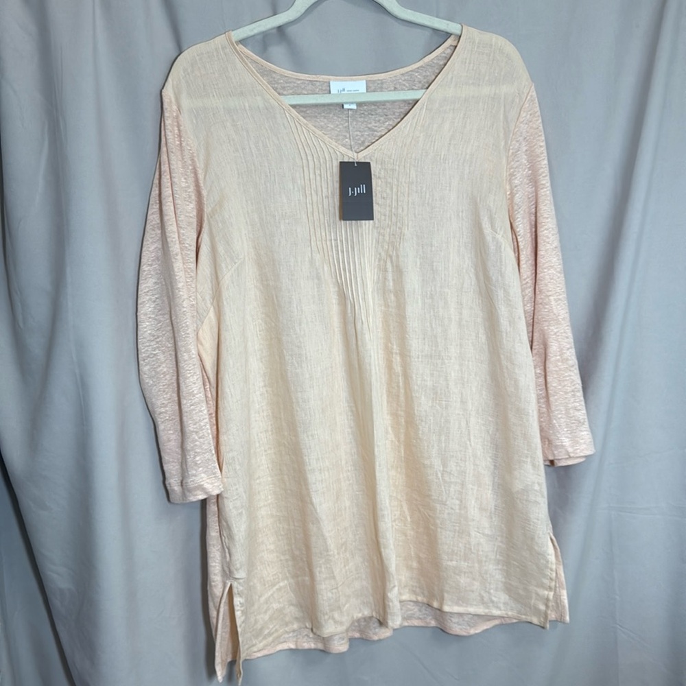 J.Jill Linen Mixed Media Pintuck Tunic top in Peach Blush, Size Large, NWT - Picture 8 of 8